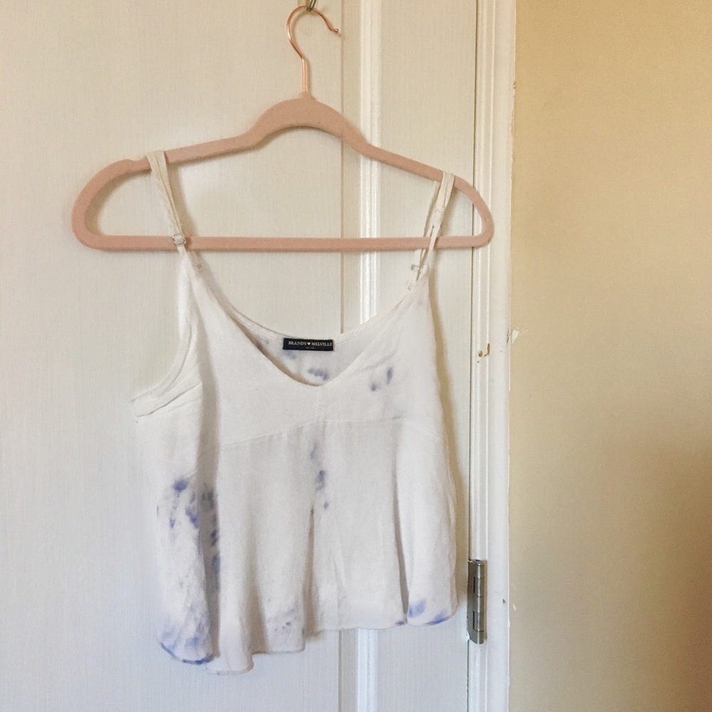 Brandy Melville crop top white and blue spaghetti